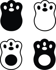 Cute cartoon paw print vector icons black and white graphics elements