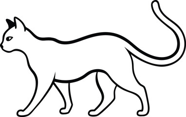 elegant cat walking silhouette line art illustration on transparent