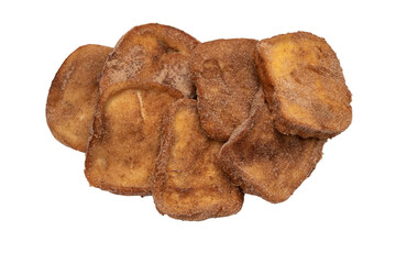 Golden french toast pieces with cinnamon sugar coating