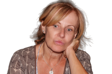 Woman pouting with thoughtful expression, transparent background