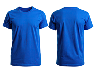 Front and back view of a vibrant royal blue t-shirt (1)