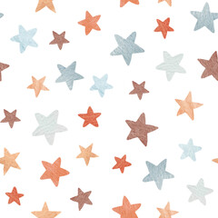 Seamless watercolor star pattern. Cute pastel design for nursery wallpaper, baby shower decor, kids room, wrapping paper and festive crafts
