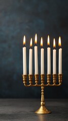 Fototapeta premium Jewish culture flyer with menorah and decorative candles, Hanukkah celebration