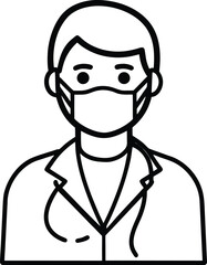line art doctor wearing mask illustration on transparent
