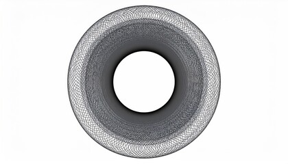 Wireframe rendering of a cylindrical object with a central hole, showcasing a detailed mesh structure and subtle grayscale shading