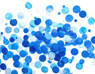 Scattered circular confetti, shades of blue and white