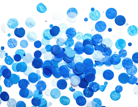Scattered circular confetti, shades of blue and white - Powered by Adobe