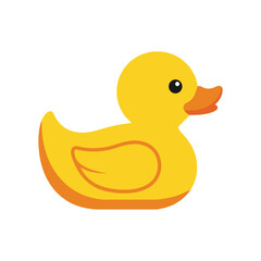 A delightful yellow rubber duck, a classic bath toy for children, depicted in a simple flat vector illustration style, isolated on a white background