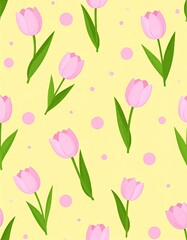 Pastel Pink Tulips on a Yellow Background.