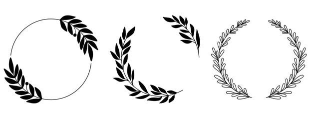 Set Floral Wreath with leaves and berries, laurel wreath design elements, Hand drawn simple For wedding invitations, greeting cards, floral isolated on white background. © Doodle And Design