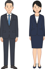 Business professionals standing side by side in formal attire, corporate office characters, workplace diversity, career concept, vector illustration