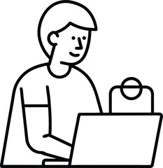 line art person shopping online illustration on transparent