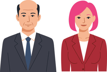 Business professionals vector illustration with diverse characters, corporate attire, office people, formal clothing, workplace diversity, modern flat design style