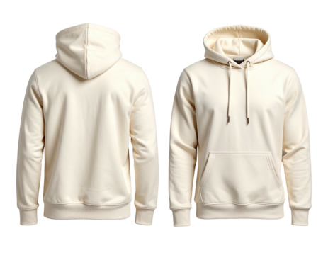 Cream-colored hoodie, front and back view