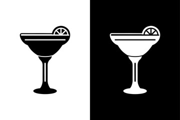 Cocktail Drink Glass Logo Black and White Vector.