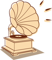 Vector illustration of an old gramophone isolated on white background. Vintage music player symbol of nostalgia, retro style, and timeless sound.