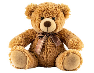 Obraz premium Plush Teddy Bear Sitting Isolated on Transparent Background 