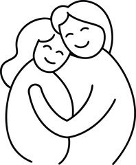 minimalist abstract line art family hug illustration on transparent