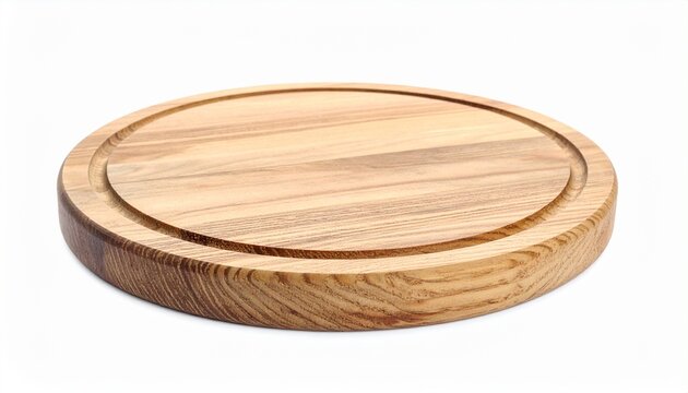 Round wooden cutting board with edge groove—natural grain texture on polished surface—evokes crafted utility, symbolic simplicity, and the rhythm of culinary precision and organic design.