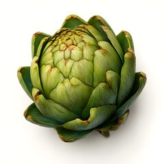 Fototapeta premium Fresh green artichoke isolated on white, healthy eating, vegetarian cuisine, detailed botanical illustration style