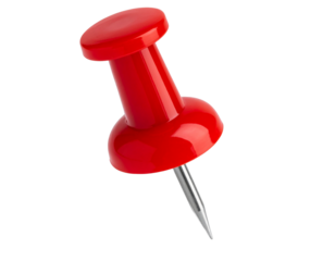 Red push pin isolated on transparent background