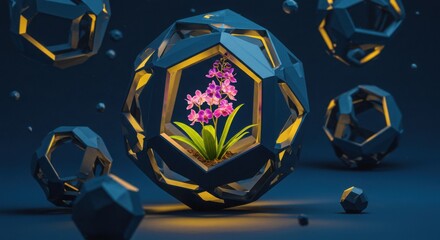 Business growth represented by plant growing from geometric shapes