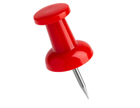 Red push pin isolated on transparent background