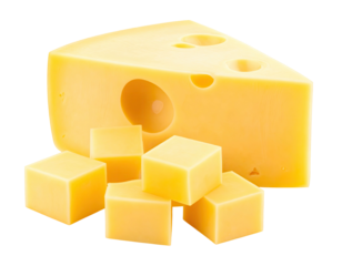 A wedge of cheese with cubes