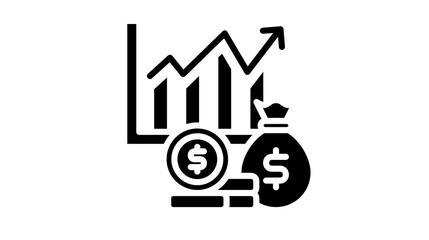Financial growth chart with money bag and coin, showing increasing profits and investment.