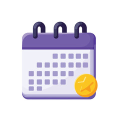 Purple calendar icon with a gold coin and clock symbol displayed