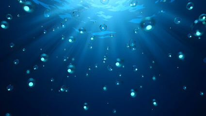 Submerged Symphony: Bubbles rise gracefully against a backdrop of the deep ocean. Sunbeams filter through the water's surface, creating a magical underwater world.
