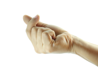 Close-up of empty female hand holding gesture isolated on white background.