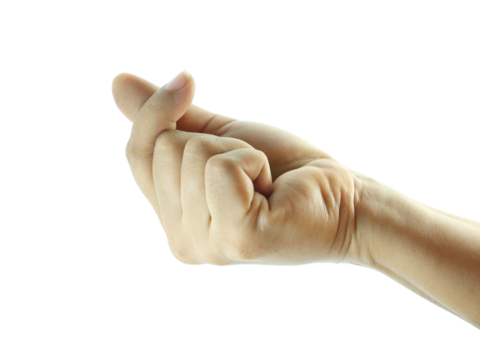 Close-up of empty female hand holding gesture isolated on white background.