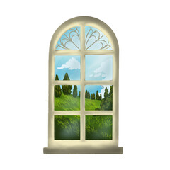 Hand-painted whimsical garden illustrations with cottagecore style. Includes watering can, floral boots, apples, duck, sunflower, and scenic window view.