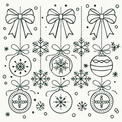 Elegant Christmas Ornament  Bow Line Art Design