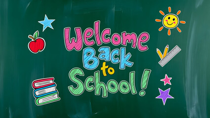 Welcome Back to School: A vibrant and colorful welcome back message on a chalkboard, symbolizing the start of the school year.