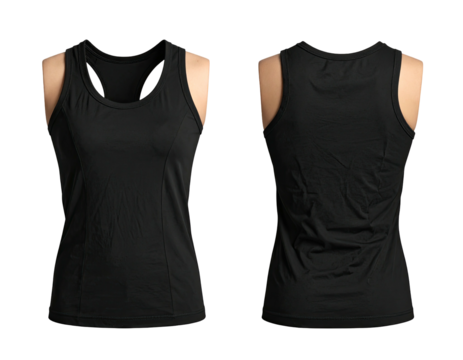 Black women's tank top, front and back view - Powered by Adobe