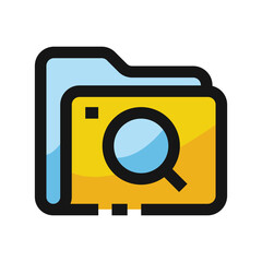 Stylized icon of a folder with a magnifying glass on a yellow surface