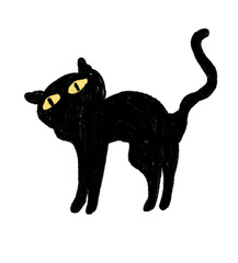 Crayon style illustration of a black cat for Halloween decoration.