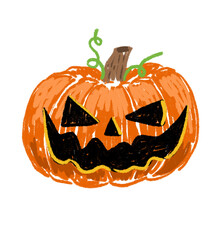 Crayon style illustration of a ghostly pumpkin head for Halloween decoration.