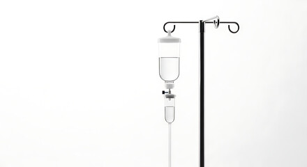 A grayscale image showing an iv drip bag hanging from a metal stand against a white background ai generated