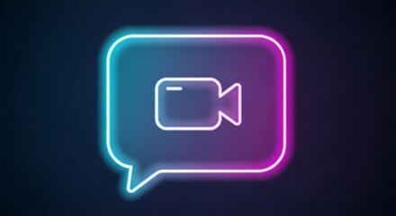 Glowing video conference talk bubble illustration with a camera inside