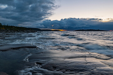 Landscape of the archipelago in gulf botahnian bay. High coast in north of Sweden