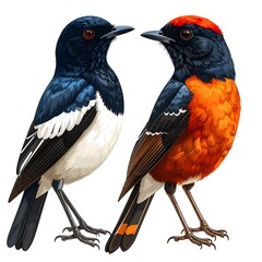 Two birds, side-by-side, detailed illustration