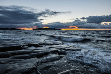 Landscape of the archipelago in gulf botahnian bay. High coast in north of Sweden