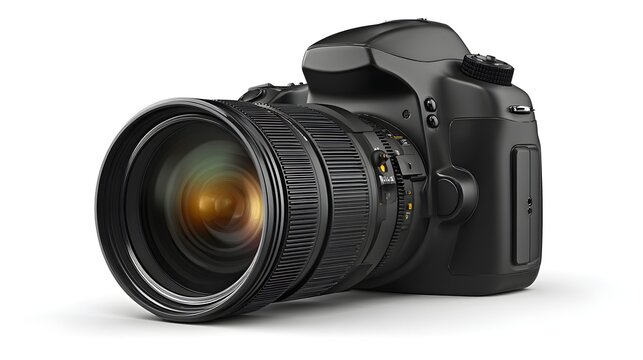 Professional DSLR camera with zoom lens, photography equipment, studio gear, high-resolution image.