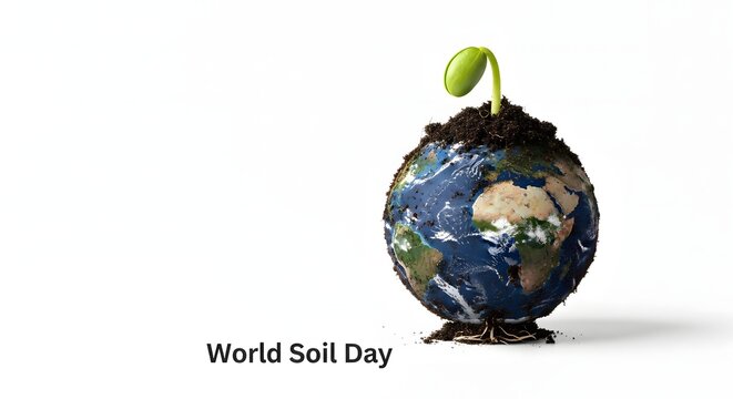 World Soil Day A Seedling on a Soil-Covered Globe Illustrating Environmental Awareness