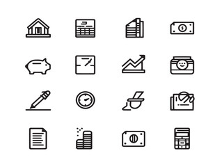 Finance icons set illustrated in minimalist modern vector design
