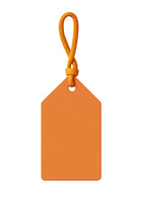 Blank orange hanging tag with string isolated on transparent PNG for gift packaging and price labeling