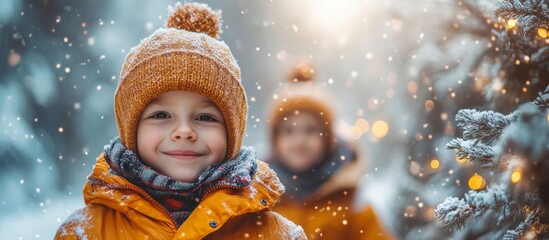Smiling Child In Yellow Hat In Snow